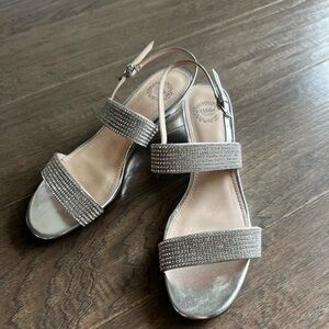 Elegant Silver Sandals with Rhinestone Straps - worn once